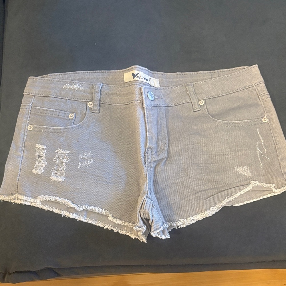 YMI Women's Light Gray Frayed Denim Shorts